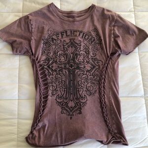 Affliction cutout tshirt with corset back